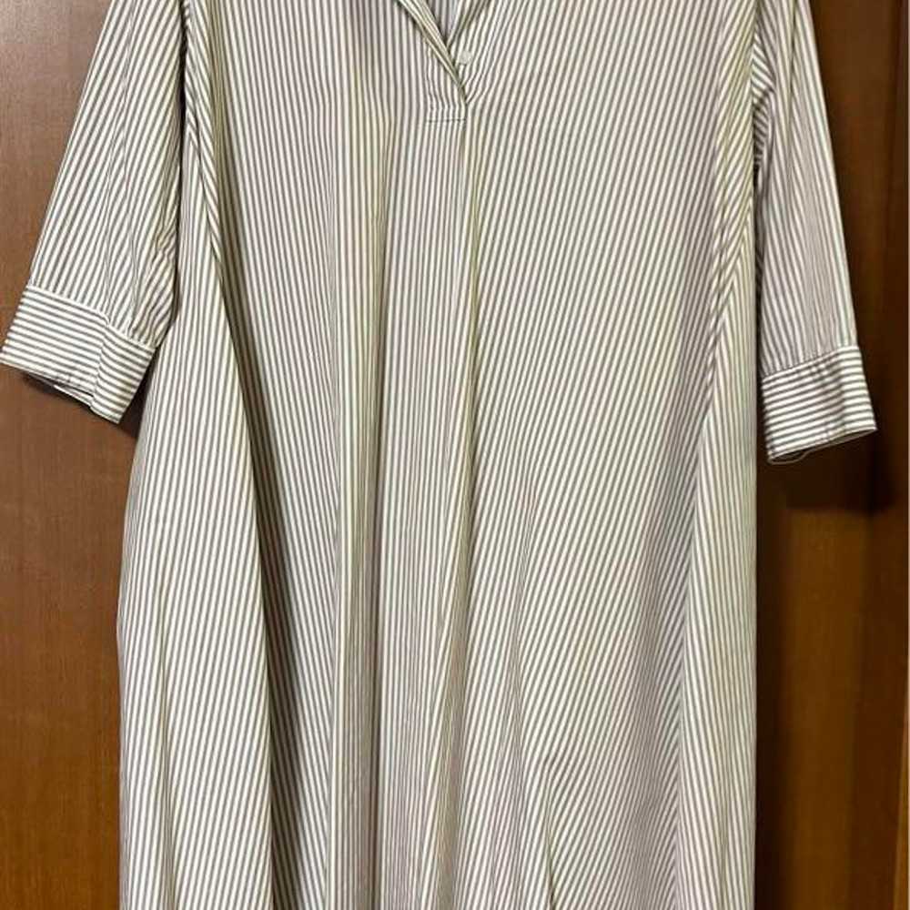 UNIQLO Shirt Dress 3/4 Sleeve White Brown - image 1