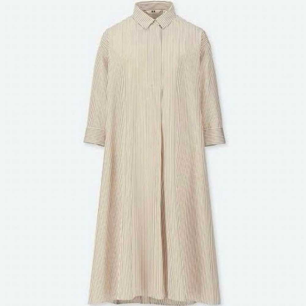 UNIQLO Shirt Dress 3/4 Sleeve White Brown - image 3