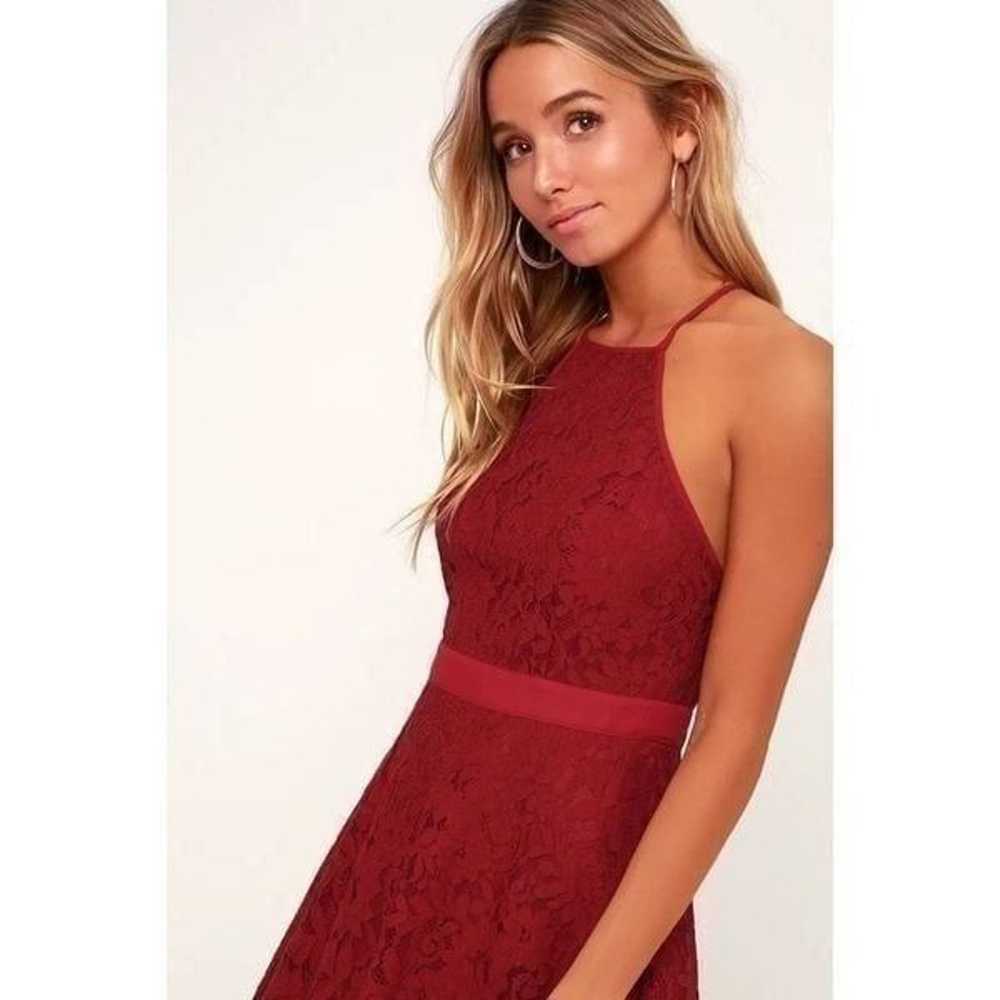 Wine Red Lace Skater Dress - image 2