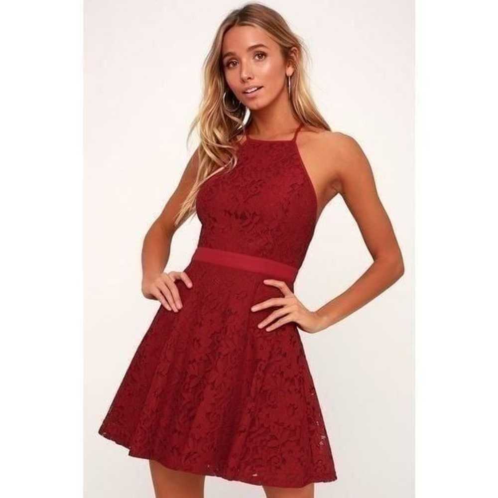 Wine Red Lace Skater Dress - image 3