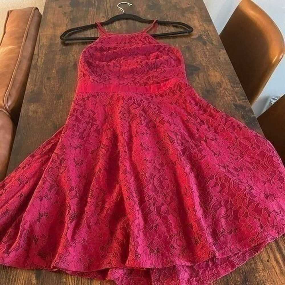 Wine Red Lace Skater Dress - image 8