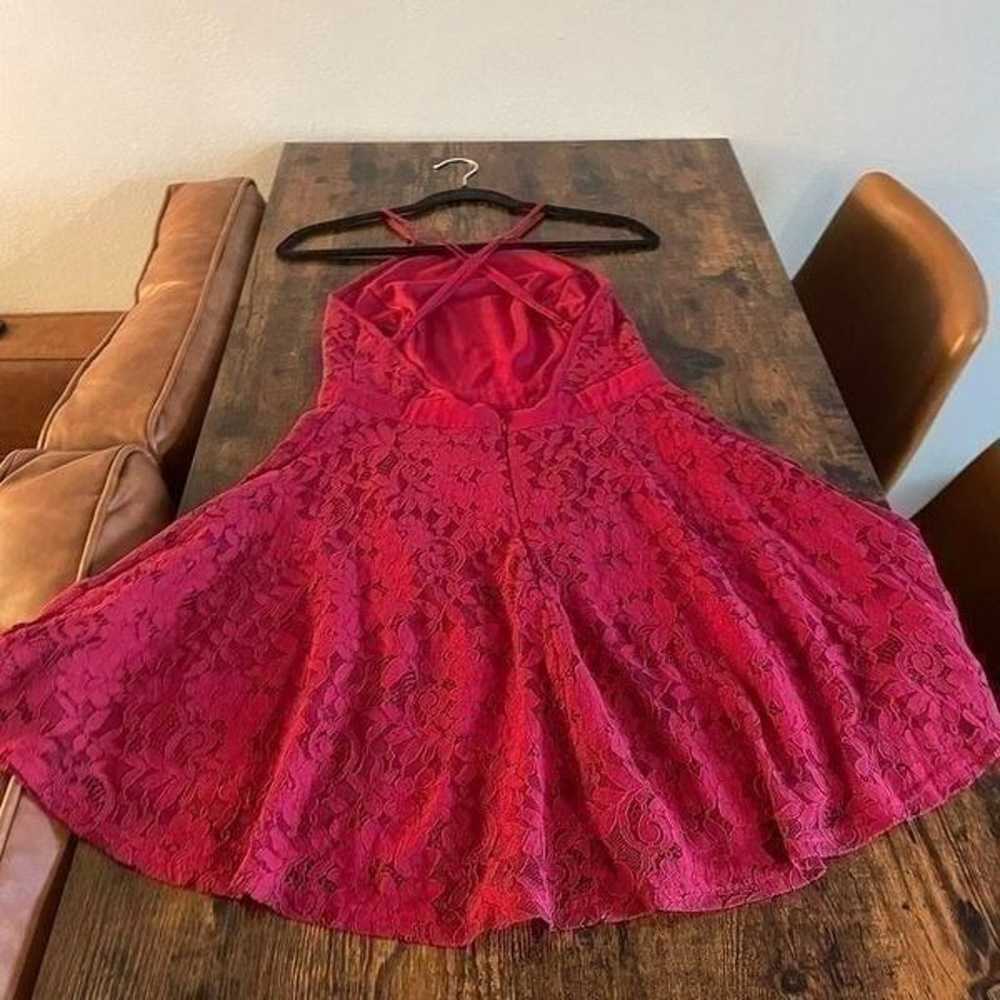 Wine Red Lace Skater Dress - image 9