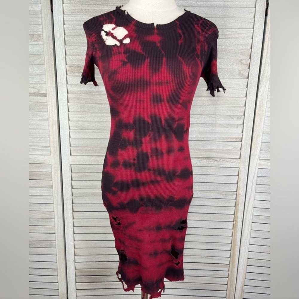 KIKIRIKI Ribbed Bodycon Dress Tie Dye with Distre… - image 1