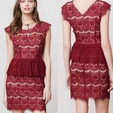 Anthropologie Maeve Sz M Elsa Wine Lace Peplum Dr… - image 1