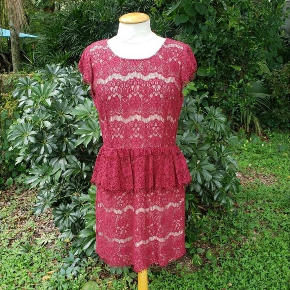 Anthropologie Maeve Sz M Elsa Wine Lace Peplum Dr… - image 2