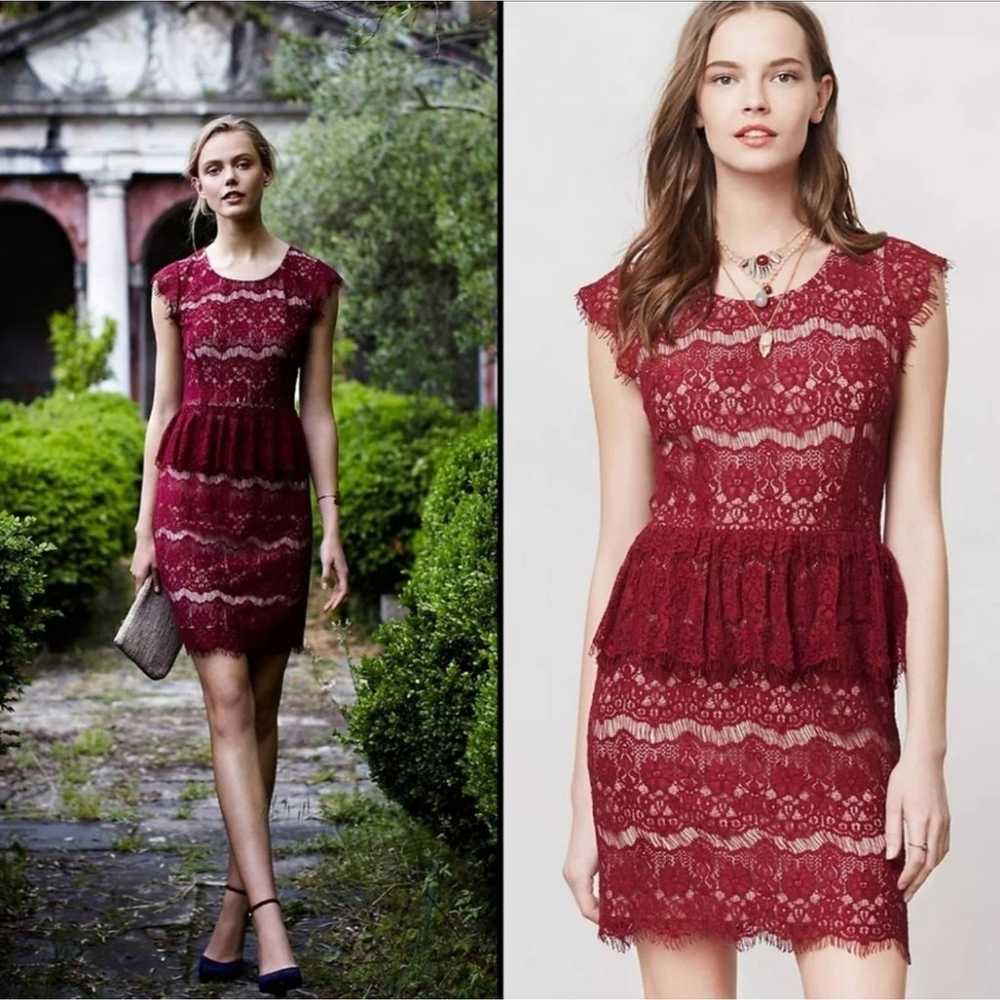 Anthropologie Maeve Sz M Elsa Wine Lace Peplum Dr… - image 9