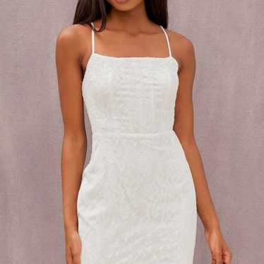 lulus Romantic Fate White Lace Bodycon Mini Dress