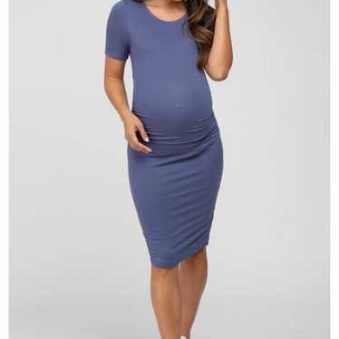 Navy Ruched Short Sleeve Maternity Dress