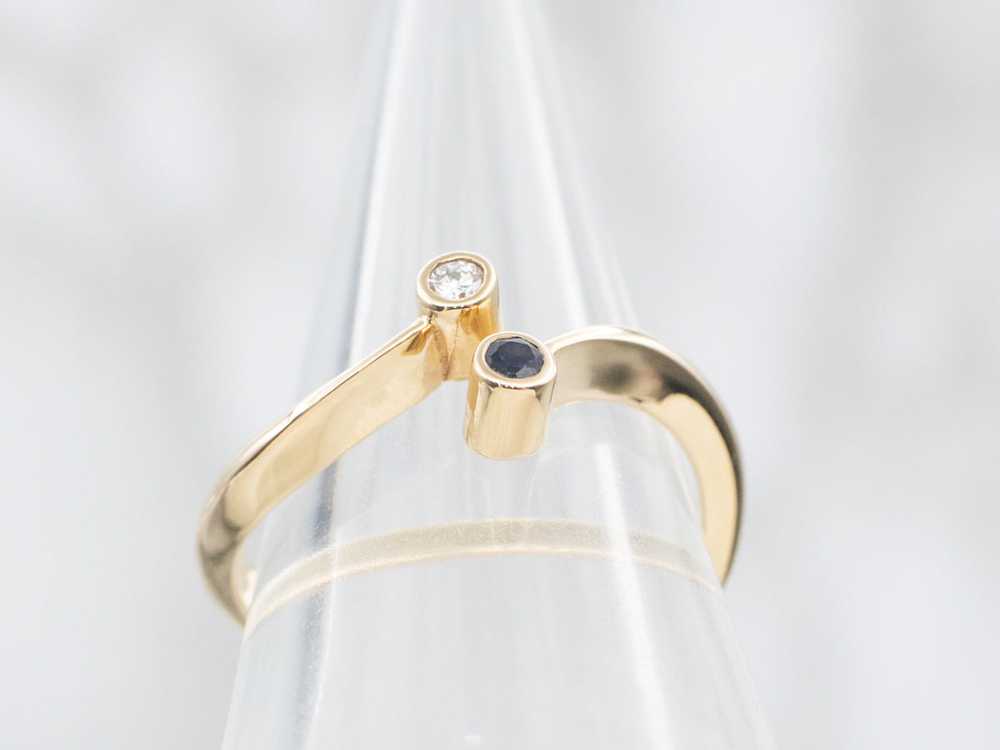 Simple Sapphire and Diamond Bypass Ring - image 3