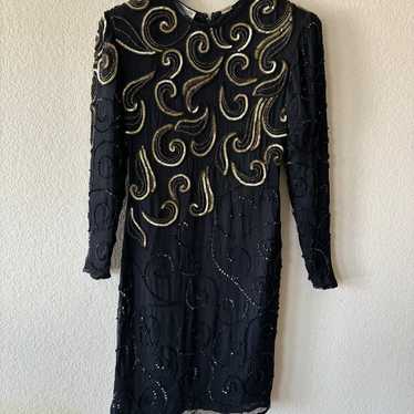 Moonlight Vintage 100% silk beaded dress M