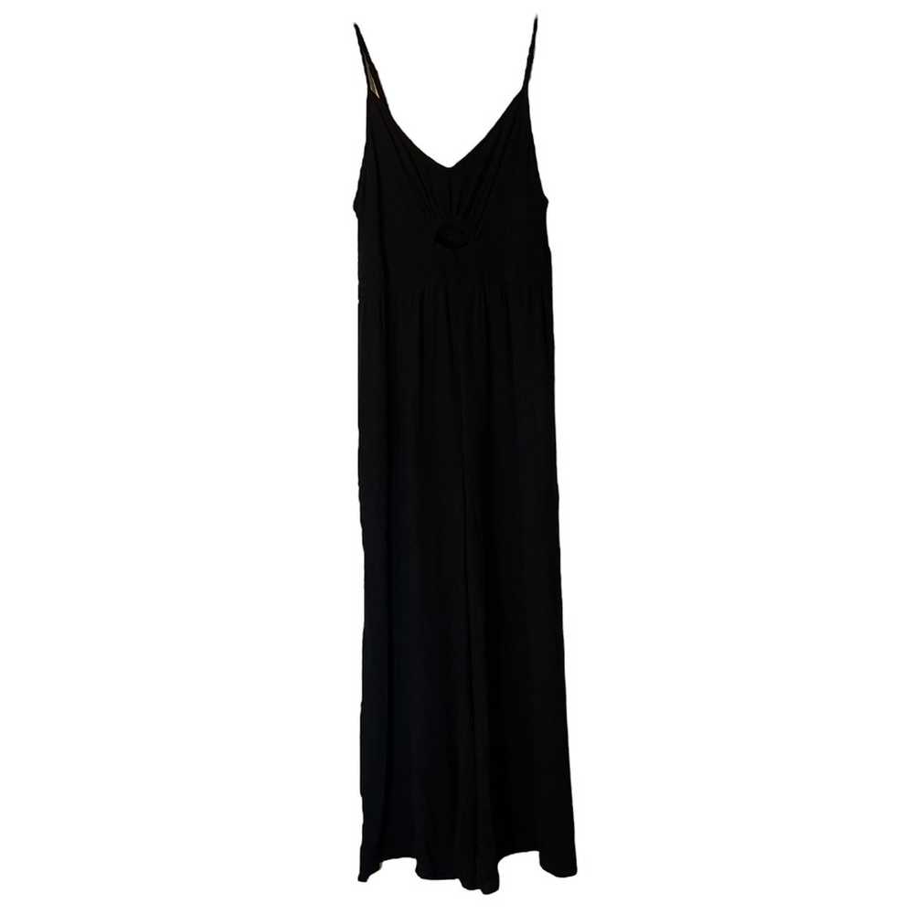 Black Linen Jumpsuit Cropped Wide Leg V-Neck Cut … - image 5