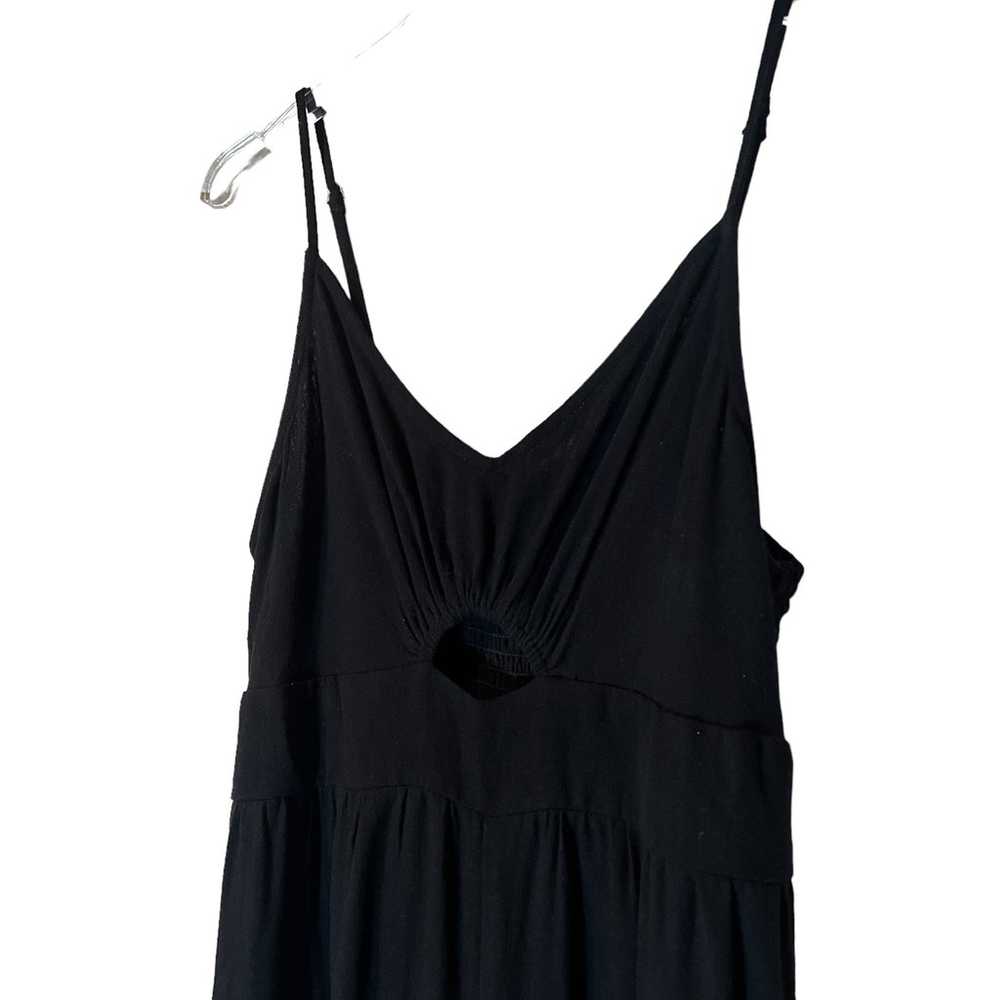 Black Linen Jumpsuit Cropped Wide Leg V-Neck Cut … - image 6