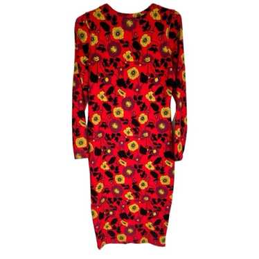 Zara Red & Yellow Floral Stretch Bodycon Midi Dres