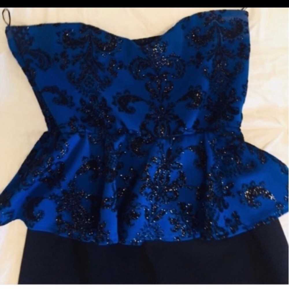 Strapless Blue & Black Peolum Dress - image 5