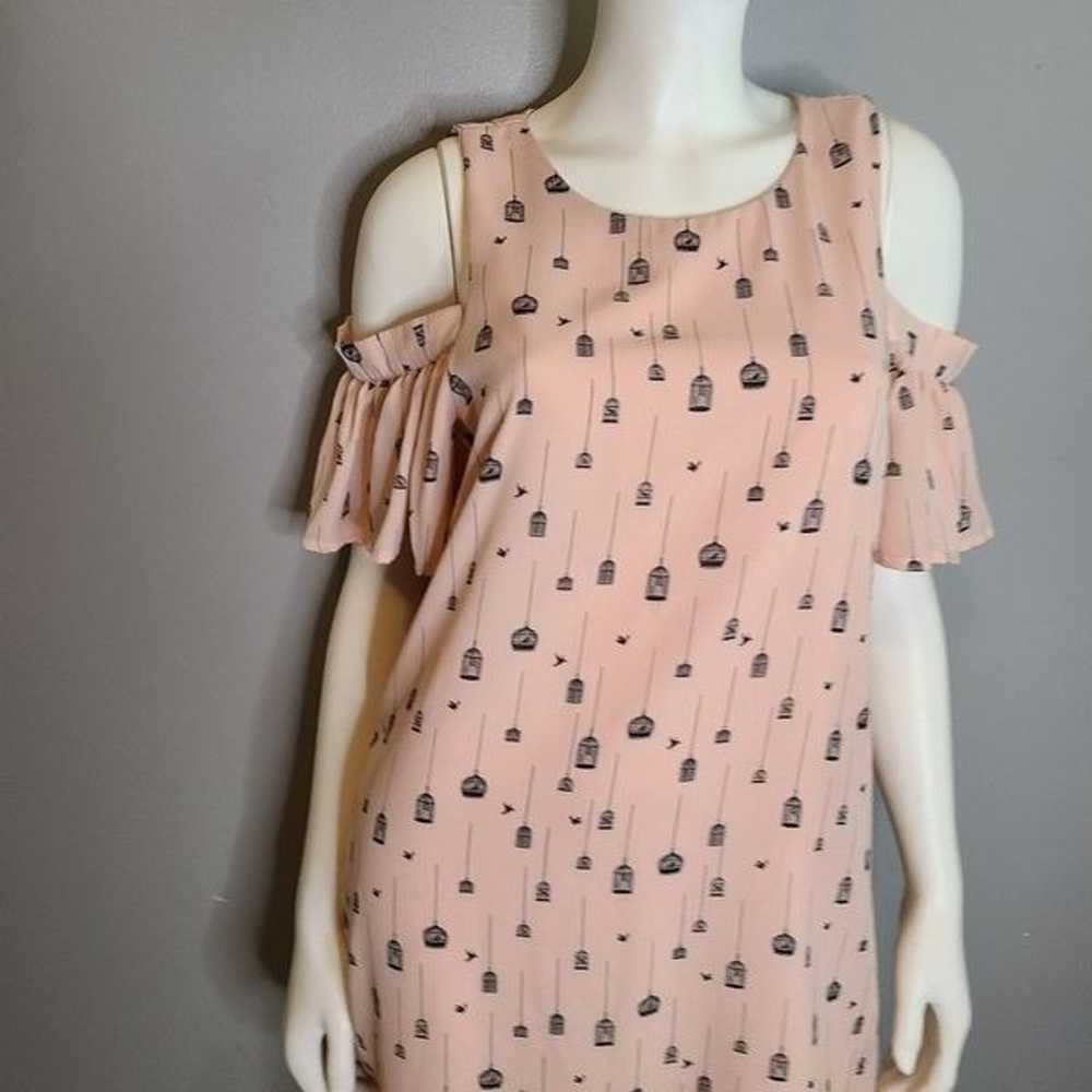 City Streets Pink Dress sz 12 Off Shoulder Bird C… - image 10