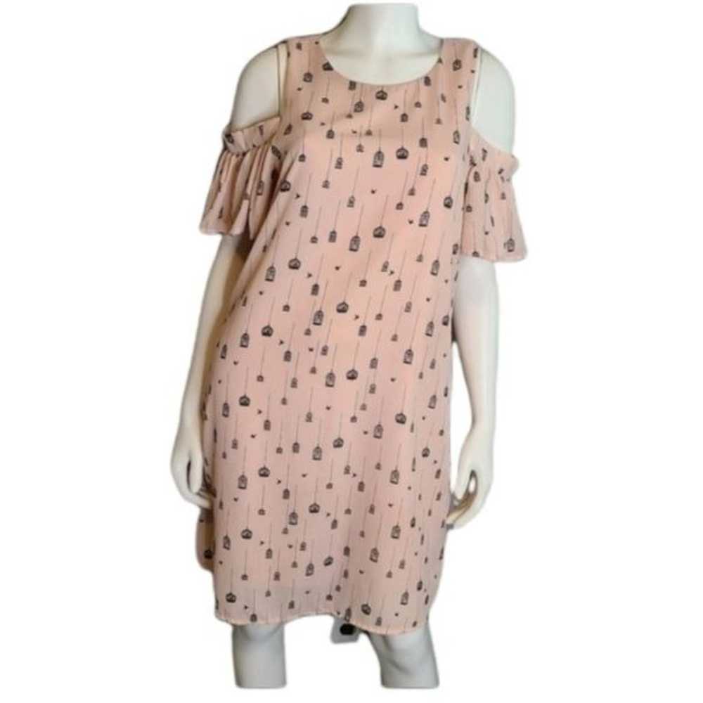 City Streets Pink Dress sz 12 Off Shoulder Bird C… - image 5