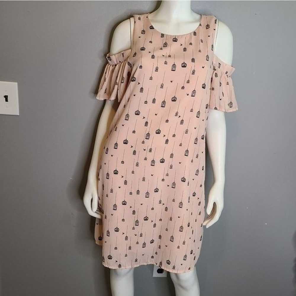 City Streets Pink Dress sz 12 Off Shoulder Bird C… - image 6