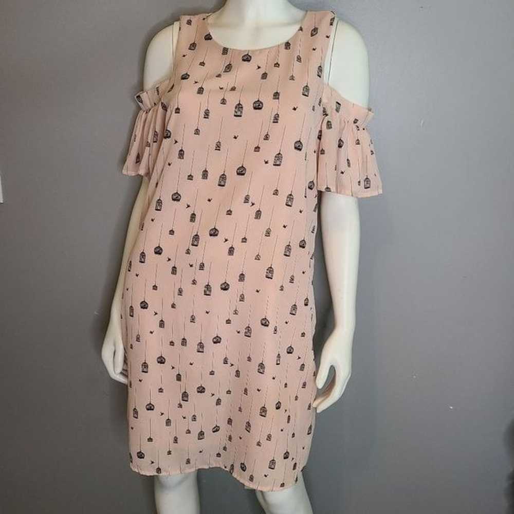 City Streets Pink Dress sz 12 Off Shoulder Bird C… - image 7