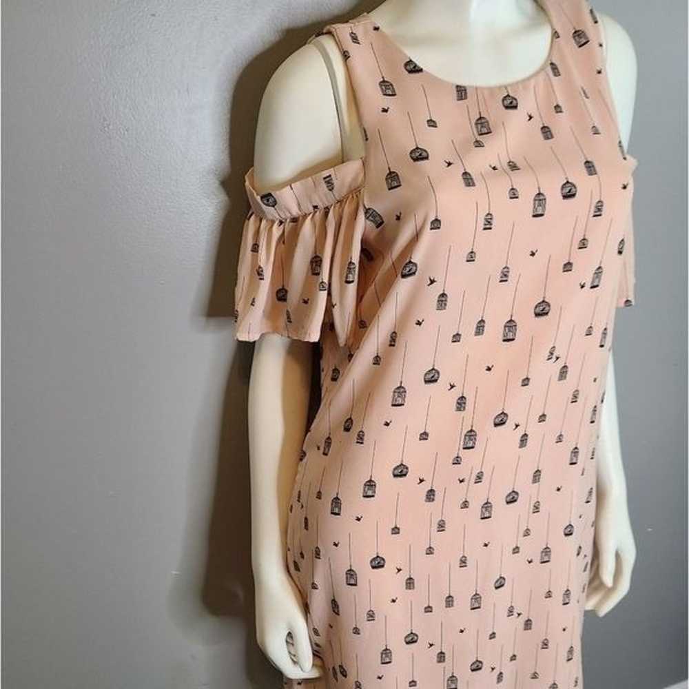 City Streets Pink Dress sz 12 Off Shoulder Bird C… - image 8