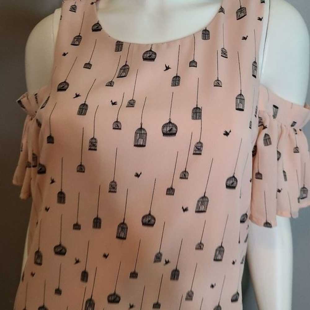 City Streets Pink Dress sz 12 Off Shoulder Bird C… - image 9