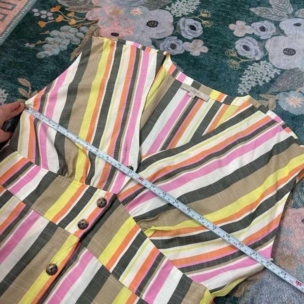 LOFT Midi Dress Women Sz 14 Pink Yellow Striped V… - image 11