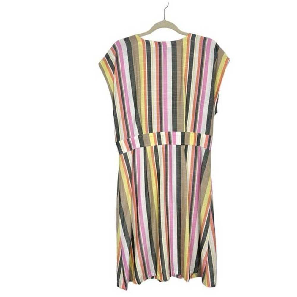 LOFT Midi Dress Women Sz 14 Pink Yellow Striped V… - image 5