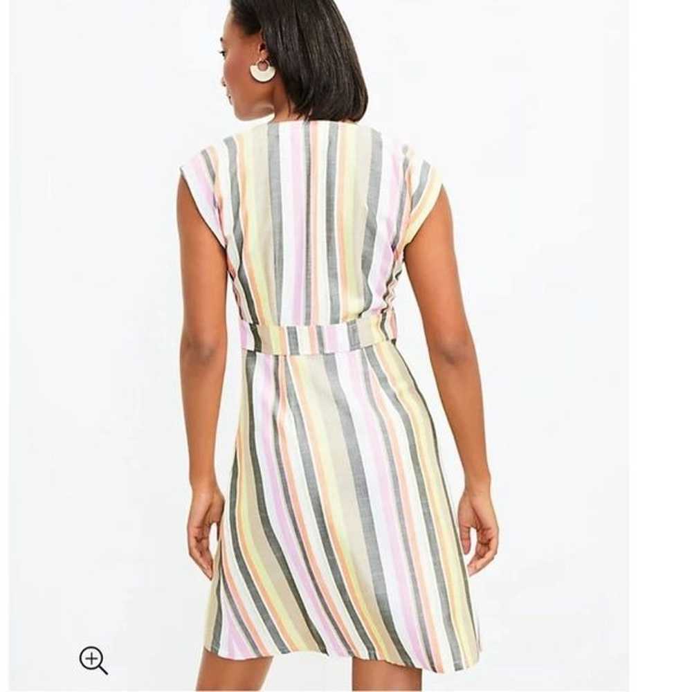 LOFT Midi Dress Women Sz 14 Pink Yellow Striped V… - image 6