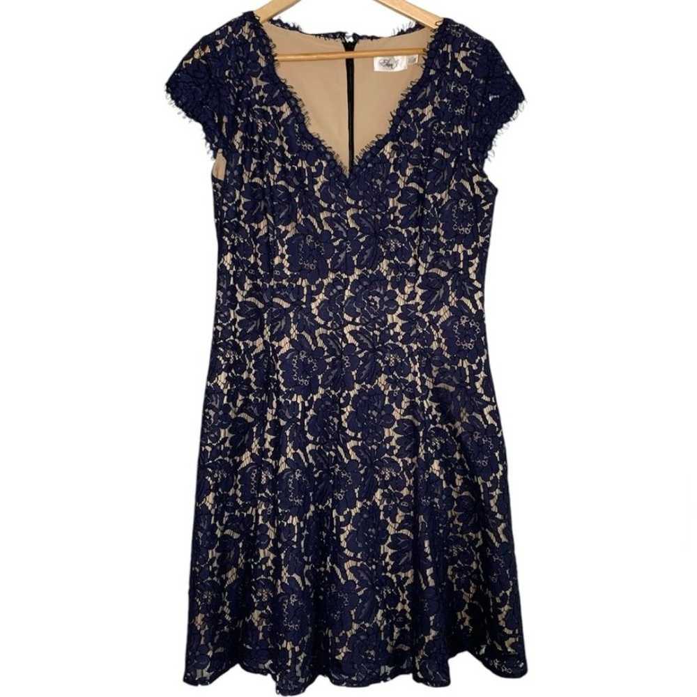 Eliza J Dress size 12 Blue Beige Floral Lace Over… - image 2