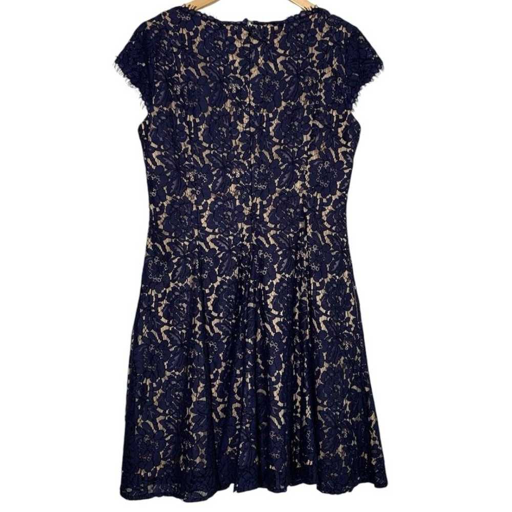 Eliza J Dress size 12 Blue Beige Floral Lace Over… - image 3