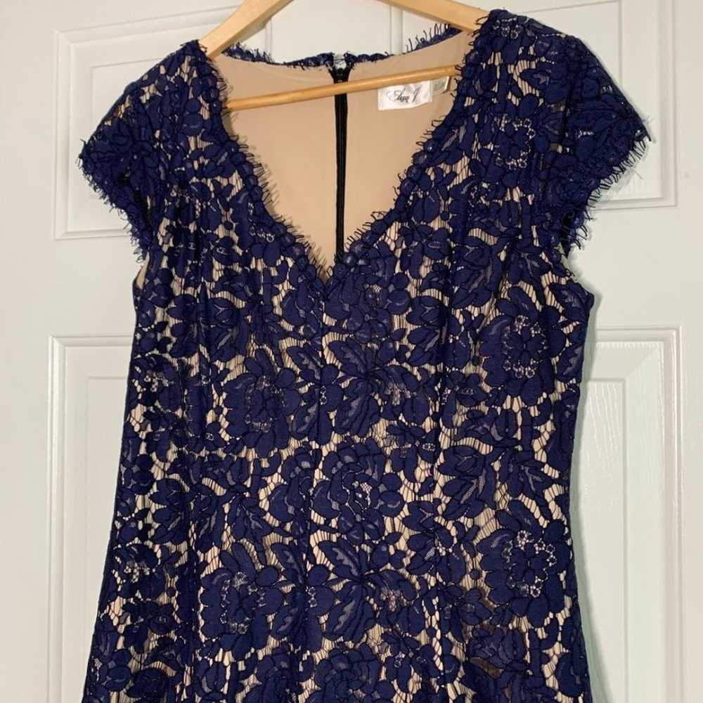 Eliza J Dress size 12 Blue Beige Floral Lace Over… - image 4