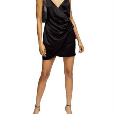 Topshop black satin wrap front tie  mini slip dres