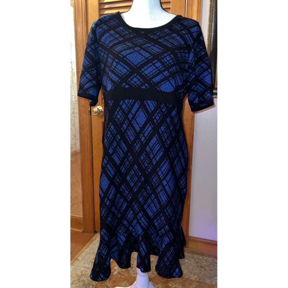 Nina Leonard Flounce Hem  Plaid Blue Dress — XL - image 3