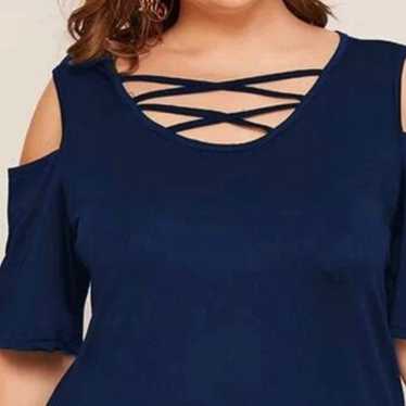 Criss cross 0X cold shoulder dress new navy blue … - image 1