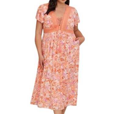 Torrid Womens Coral Floral Lace Up Crinkle Gauze … - image 1