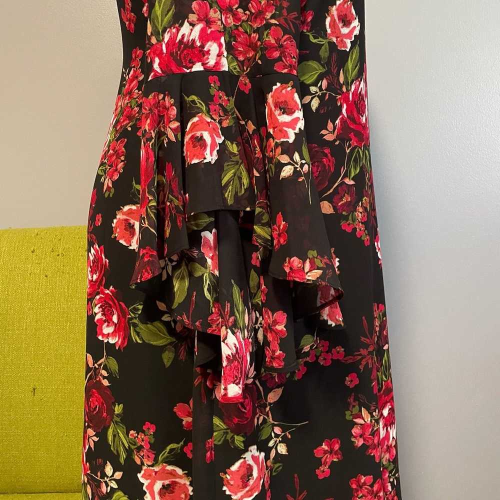 Nine West Black Red Floral Bell Sleeve Cocktail S… - image 4