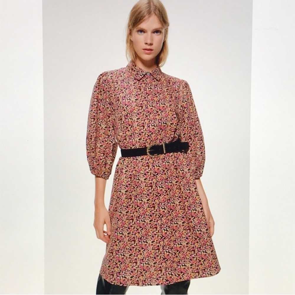 Zara printed floral puff sleeve shirt dress - image 2