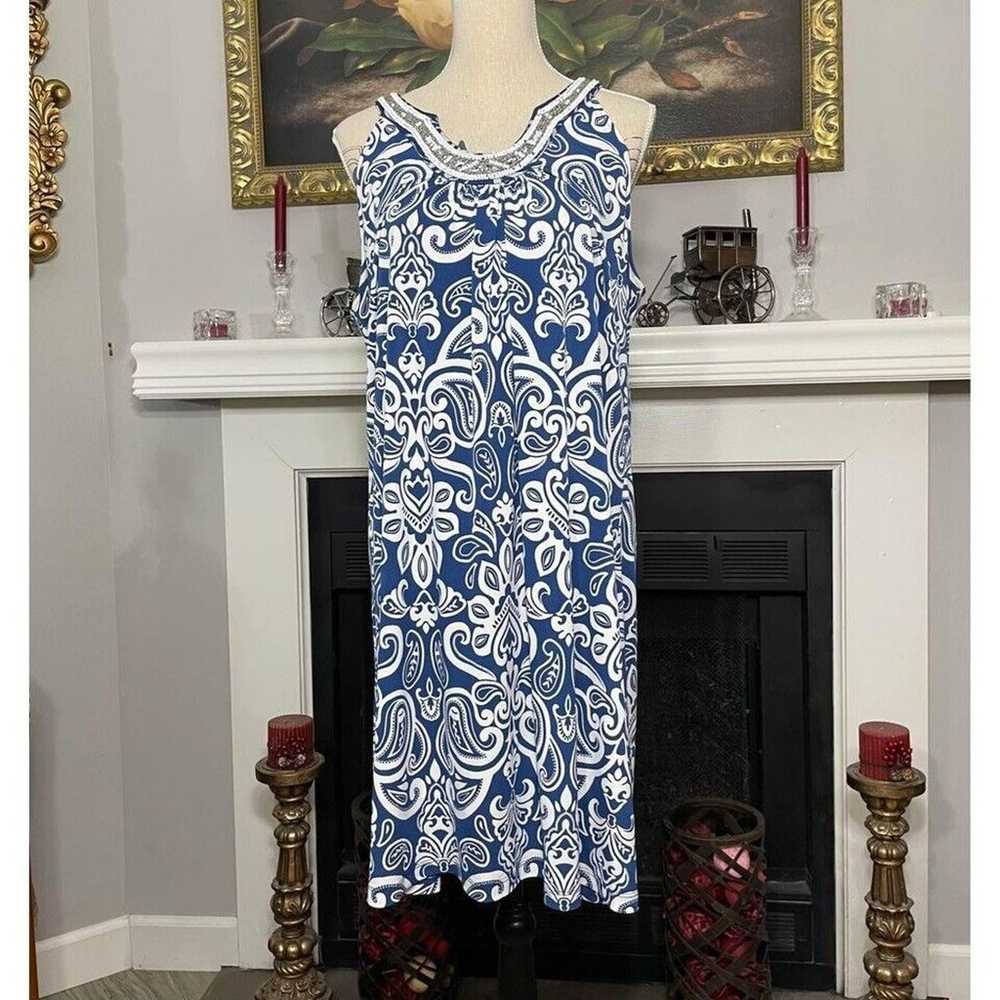 Apt 9 Women's Dress Navy White Fleur De Lis Sleev… - image 1