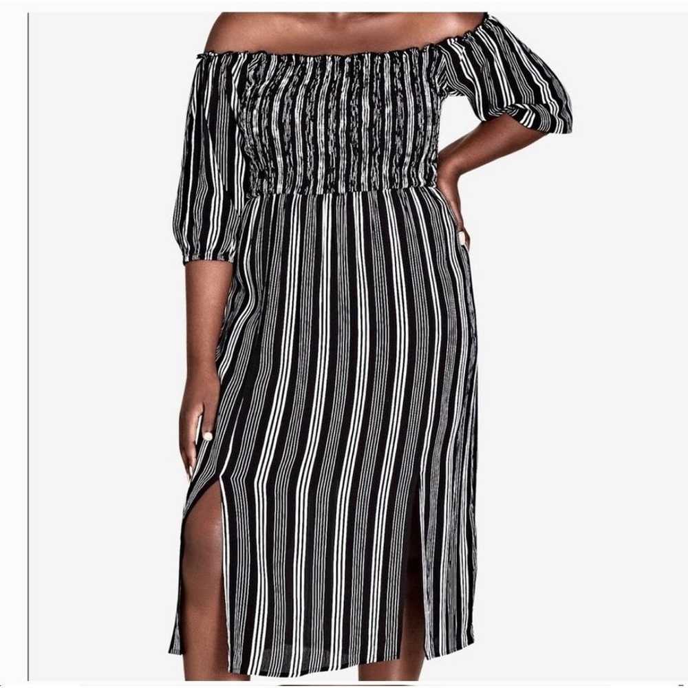 City Chic Stripe Play Midi Smocked Dress Size 16 - image 1