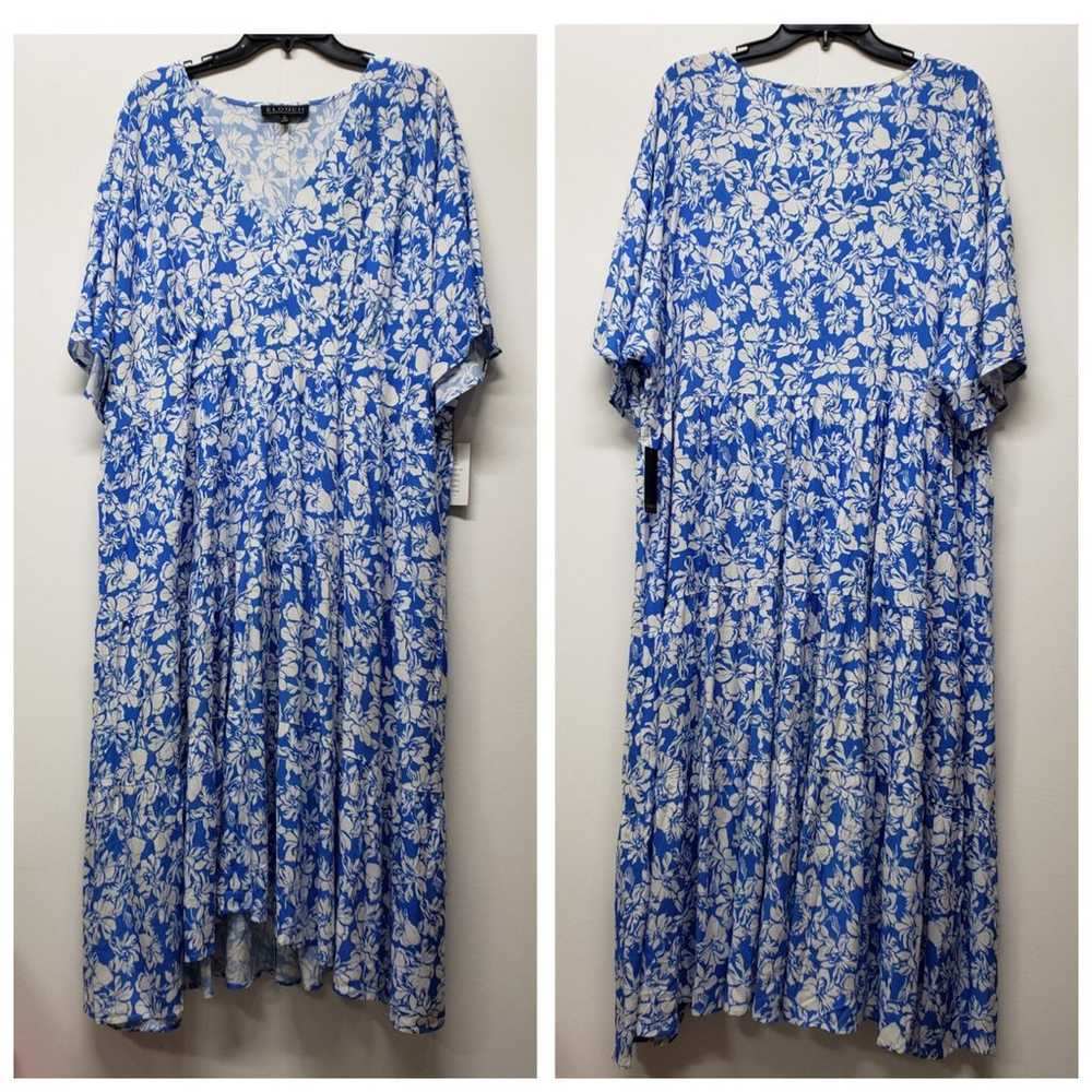 Eloquii Blue and White Floral Print Tiered Maxi D… - image 1