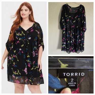 Torrid Black Floral Chiffon Dress Size 2