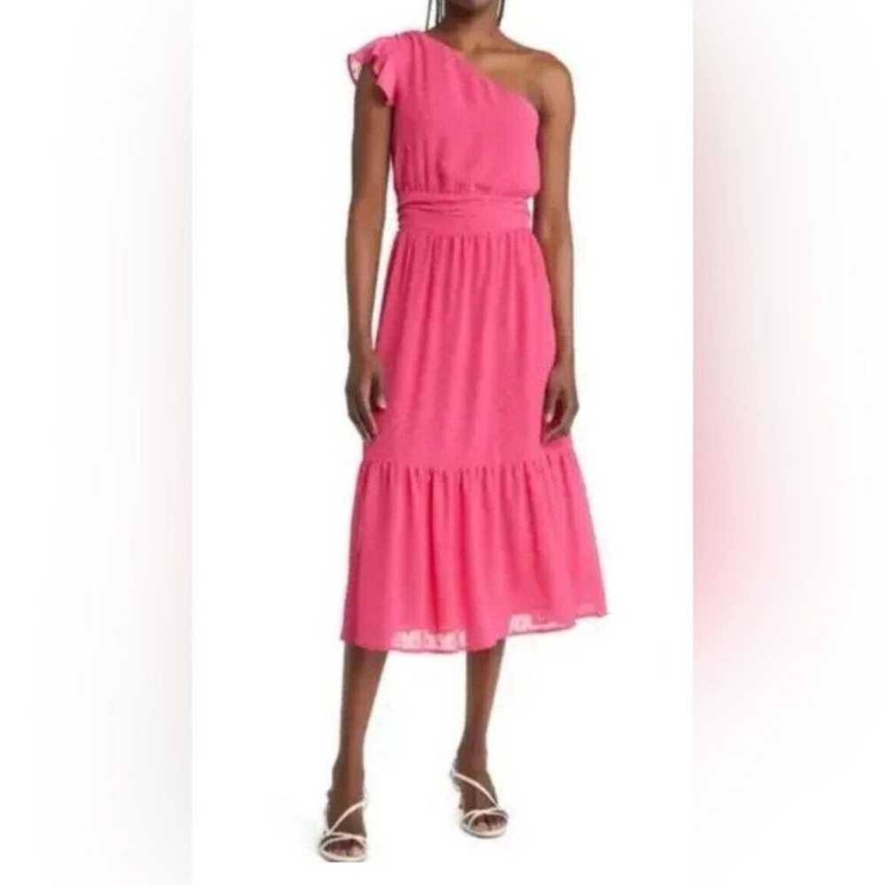 Chelsea28 Pink Polka Dot One Shoulder Flowy Midi … - image 1