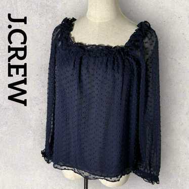 J.Crew Dot Embossed Sheer Cutout Shirt (XS) Navy … - image 1