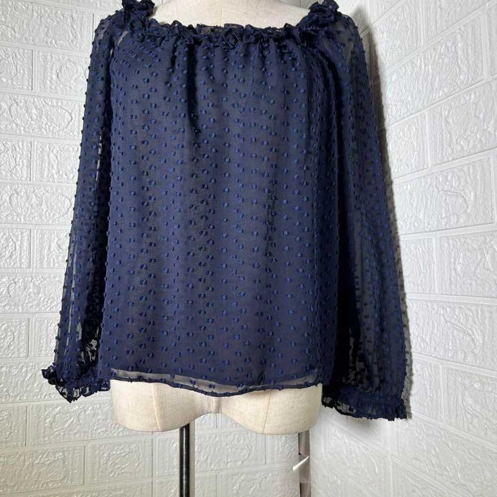 J.Crew Dot Embossed Sheer Cutout Shirt (XS) Navy … - image 7