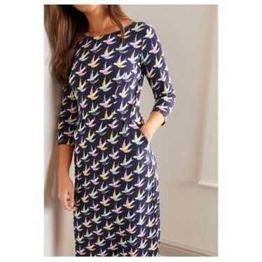 Boden Penny Jersey Swallow Dress Navy Blue