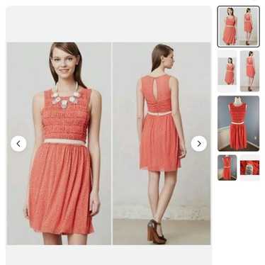 ~Anthropologie M Postmark Orange Polka Dot Dress B