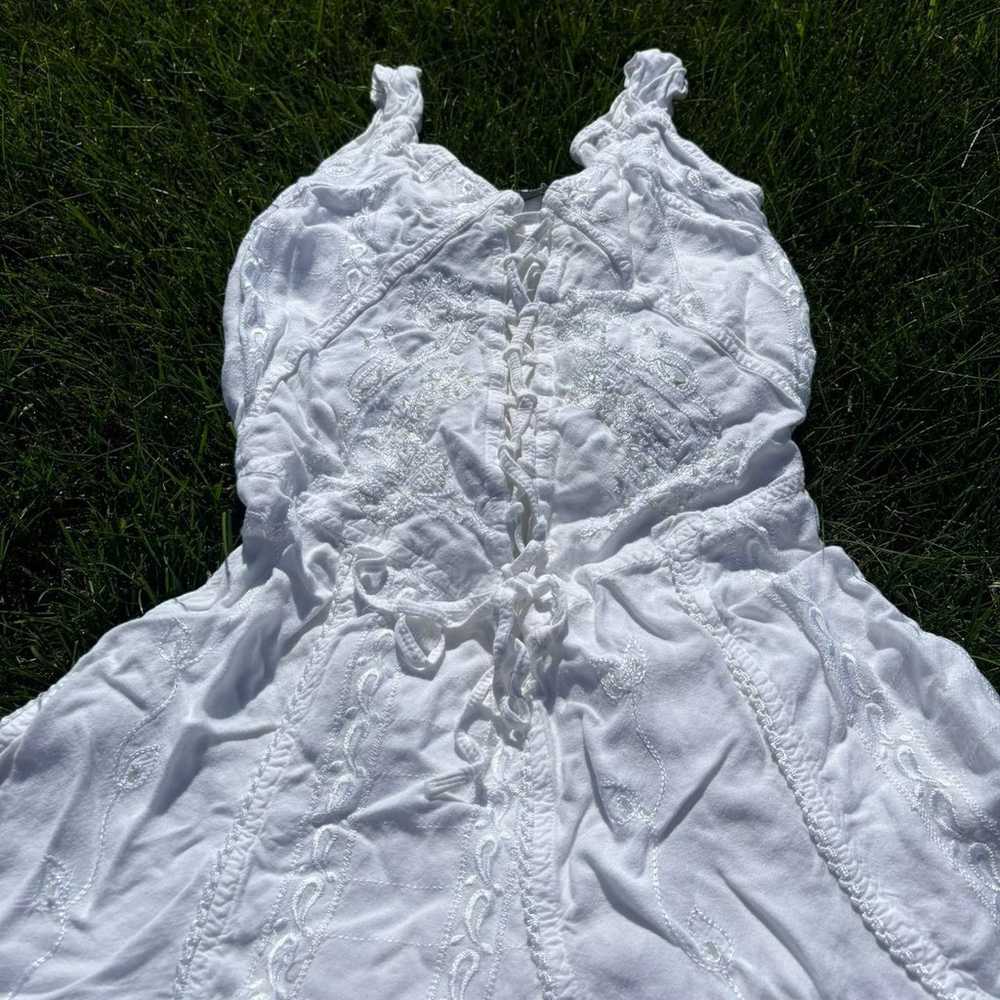 White embroidered and beaded lace up dress hippie… - image 5