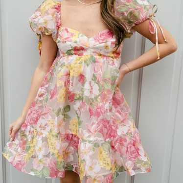 Olivaceous Floral mini dress puff sleeve size m