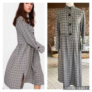 Zara Black Plaid Checkered Midi Dress M