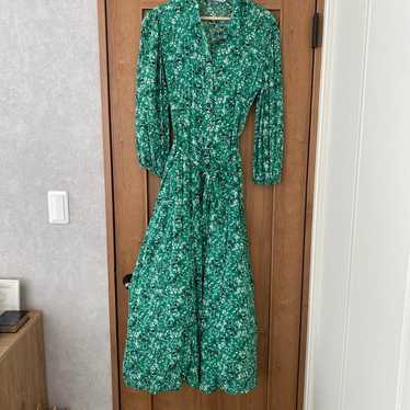 ZARA Floral Long Sleeve Shirt Dress M Green