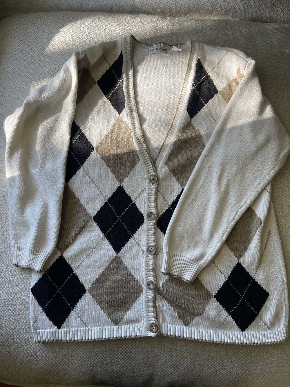 Vintage Liz Claiborne Cream and Tan Cardigan - image 1